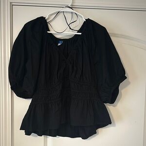 Old Navy Black Puff Sleeve Smocked Blouse